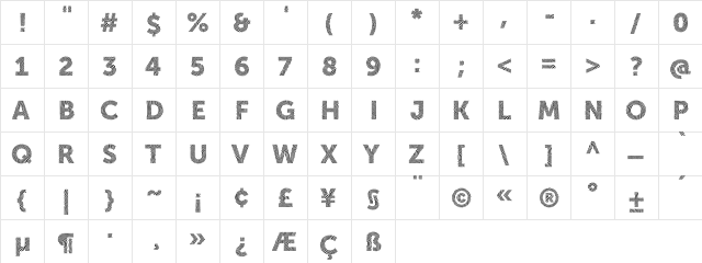 Zimbra Bold  glyph index