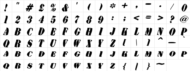 AustralianFlyingCorpsStencilSG Regular  glyph index