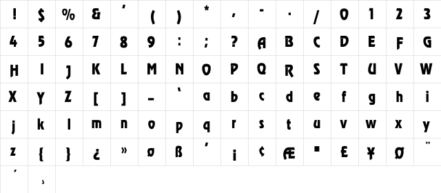 Revue-Thin Regular Regular  glyph index