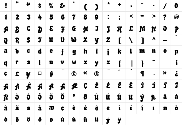 Hercules Regular  glyph index