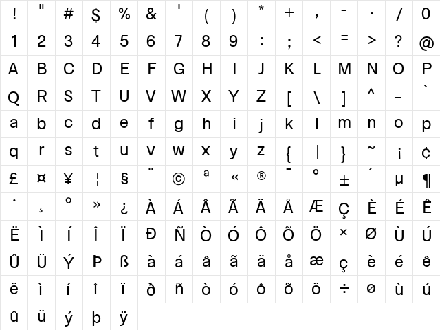 Arco Perpetuo Regular  glyph index