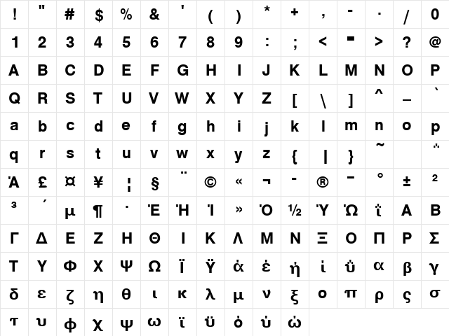 NimbusSanNo5TGRMed Regular  glyph index