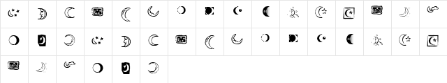 KR Crescent Moons Regular  glyph index