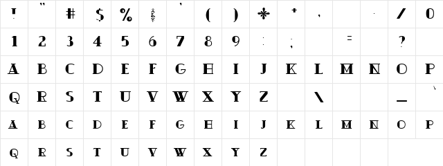 Closed Regular  glyph index