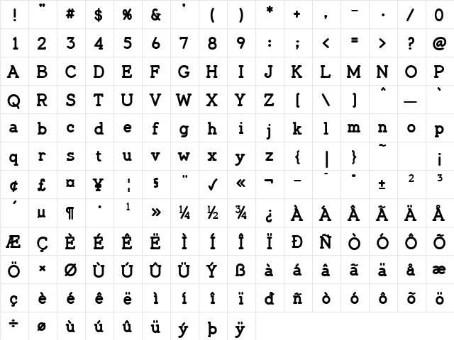 JennerikExtraBold Regular  glyph index