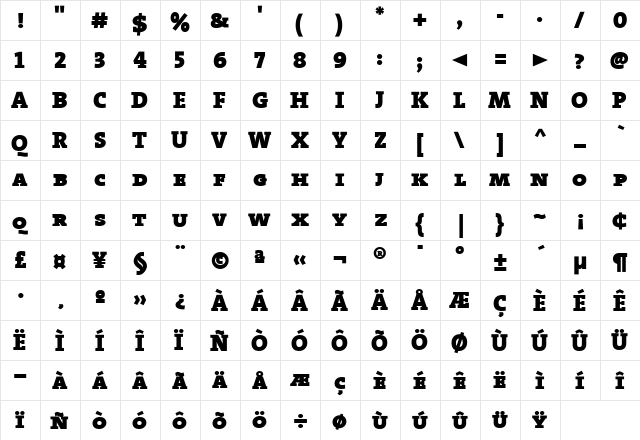 The Serif Black- Regular  glyph index