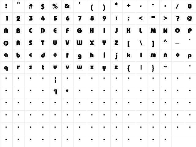 QTDoghausHeavy Regular  glyph index