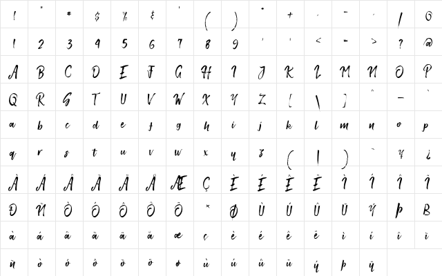 Smithen Regular  glyph index