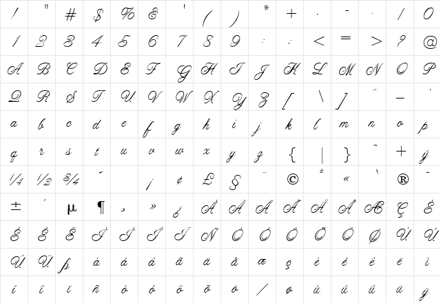 Altitude DB Regular  glyph index