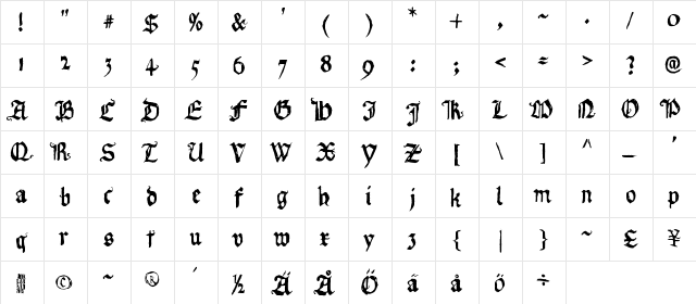 Requiem for A Regular  glyph index