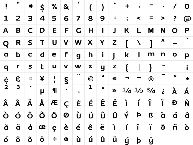 EzzoBlackAlt Regular  glyph index