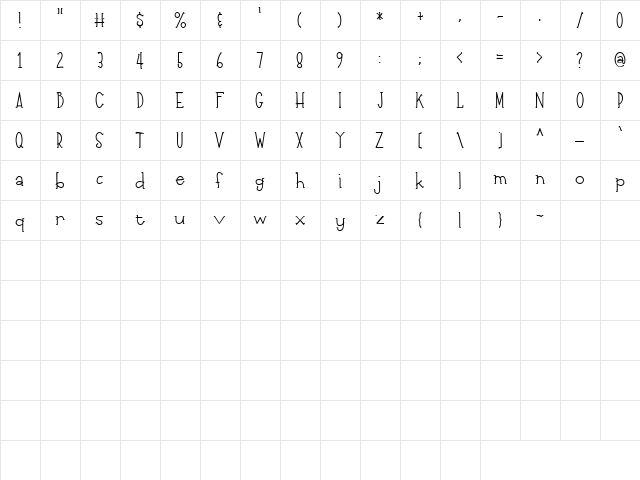 LD Slap Happy Regular  glyph index