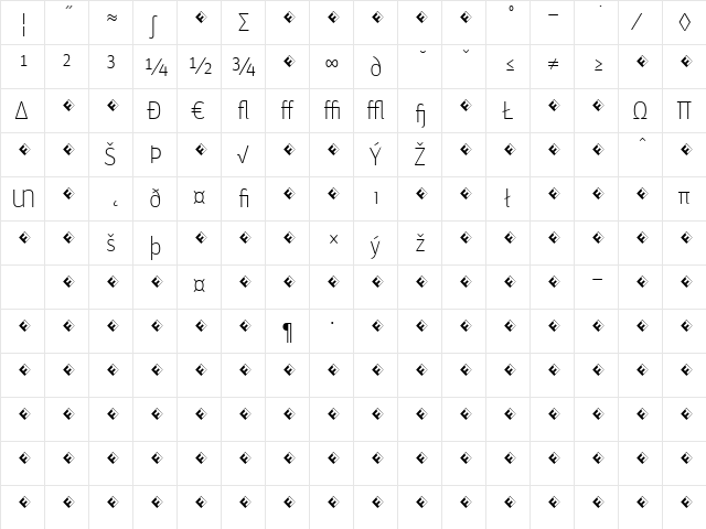 Unit-ThinTFExpert Regular  glyph index