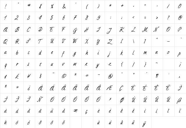 Aimee Regular  glyph index