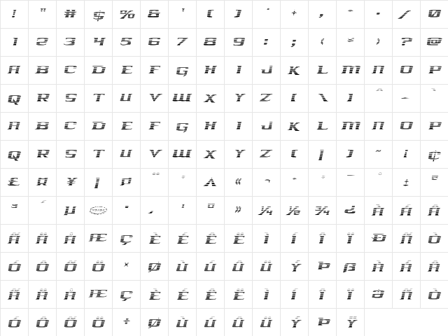 Kreature Kombat Gradient Italic Italic  glyph index