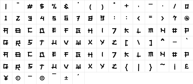 yoben Regular  glyph index