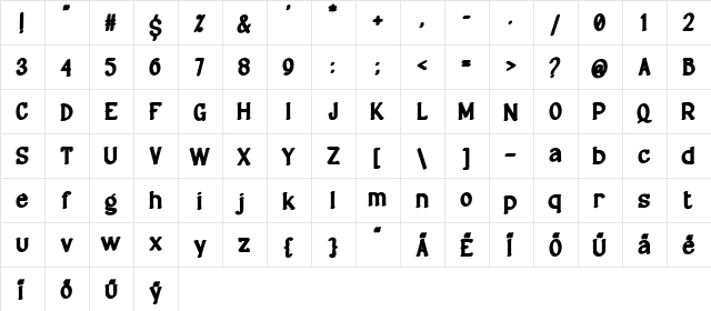 Rusthic FREE Regular  glyph index