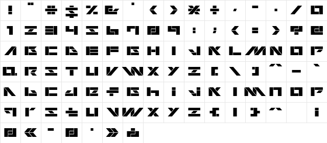 WarpAL Regular  glyph index