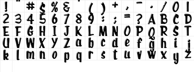 Retro Shine Regular  glyph index