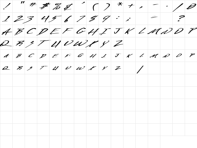 Deranged 7 Regular  glyph index