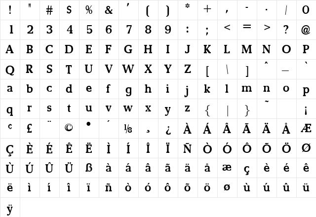 Carolissa Regular  glyph index