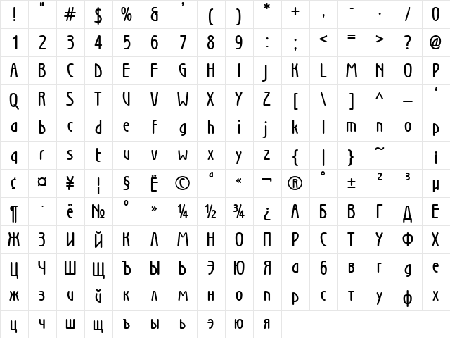 WienLight Bold  glyph index