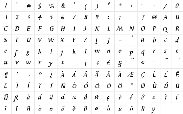 BarbedorTMedItaIn1 Regular  glyph index