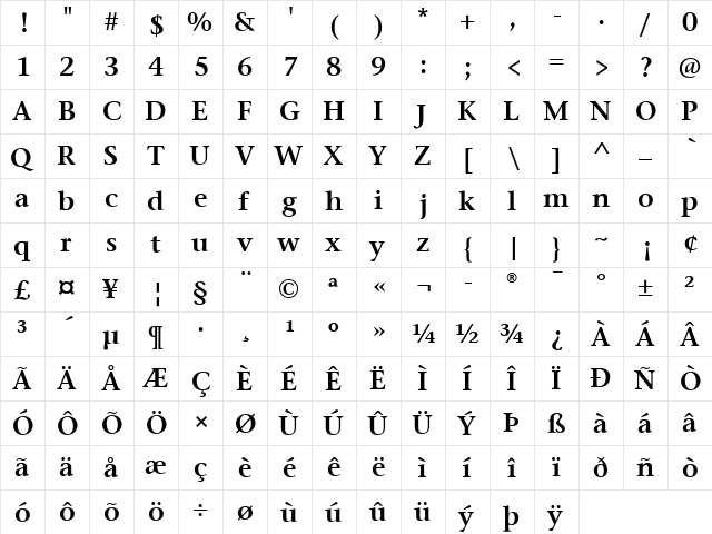 Stone Serif ITC Semi Regular  glyph index