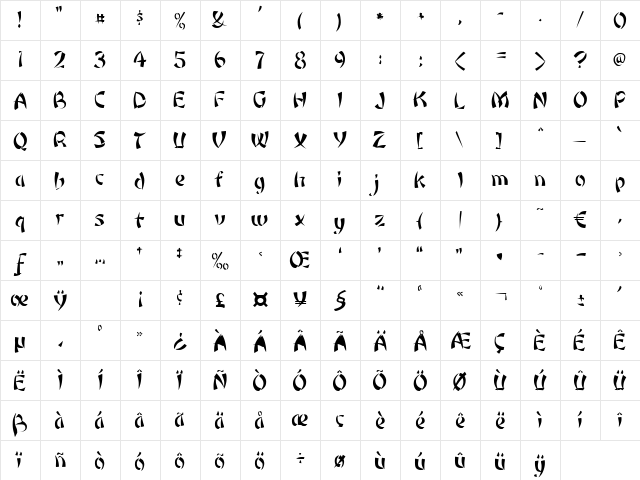 Konfuzius Regular  glyph index