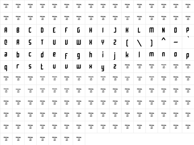 Bromount Personal Use Only Regular  glyph index