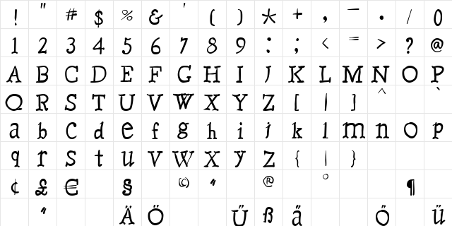 Caslonia Regular  glyph index