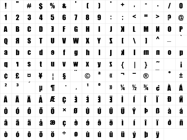 IRR3V3RSIBL3 Regular  glyph index