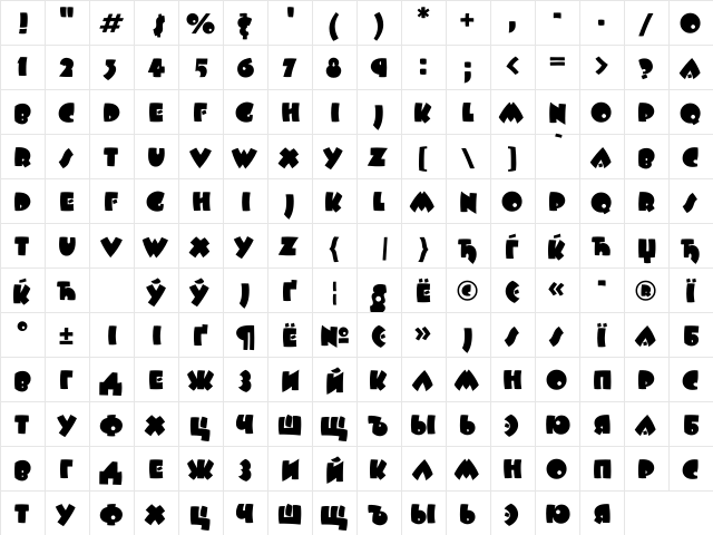 BeeskneesCTT Regular  glyph index