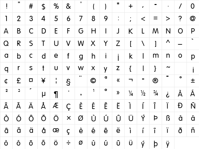 Corporate Rounded Regular  glyph index