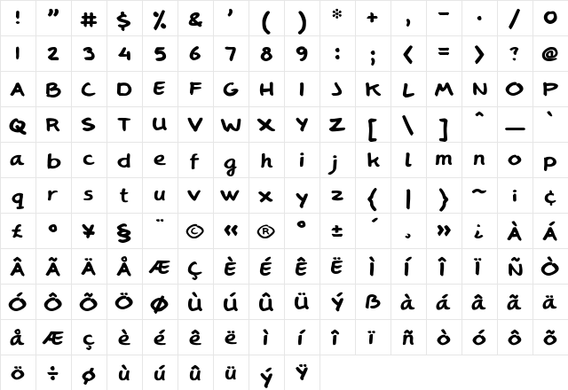 Edding3000 Regular  glyph index