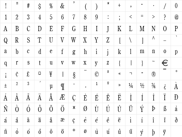 CentimeThin Normal  glyph index