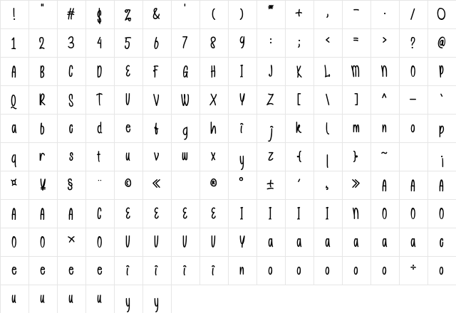 Gislake Regular  glyph index