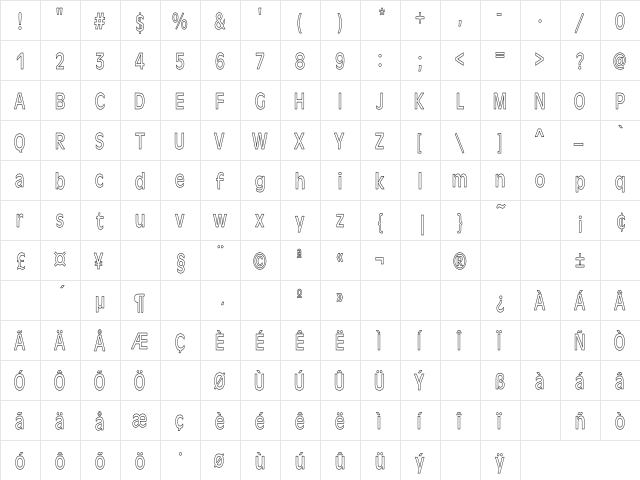 Antique-Olive HC Regular  glyph index