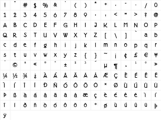 DoctorJekyll Regular  glyph index