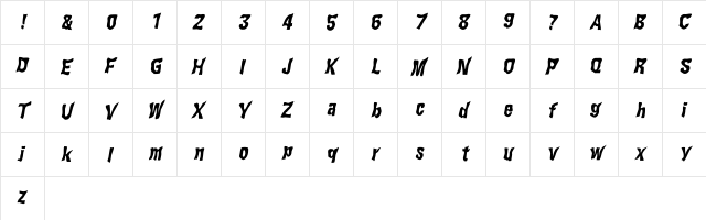 WILD2 Ghixm NC Bold Italic  glyph index