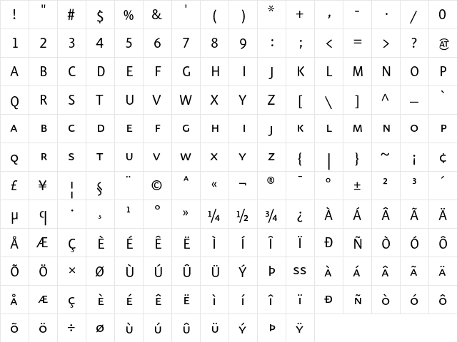 Eureka Sans Regular Caps  glyph index
