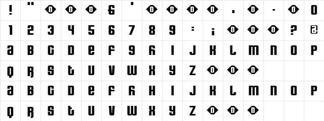 GreenAndBlue Regular  glyph index