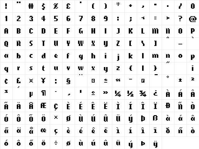 CellularTallBold Regular  glyph index