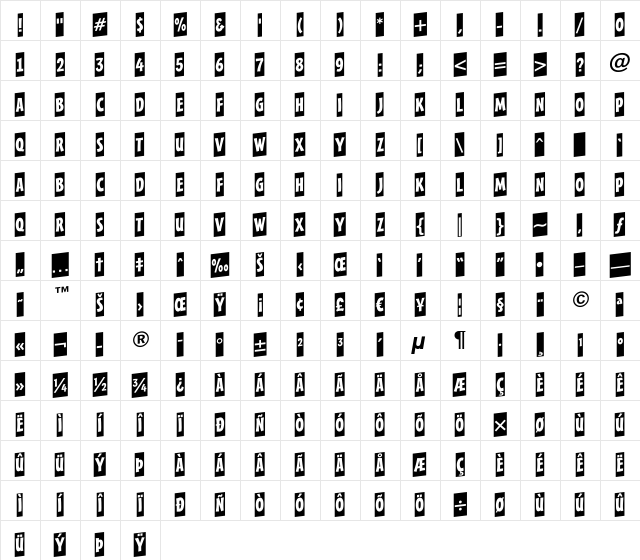a_FrudgerCmUp Regular  glyph index