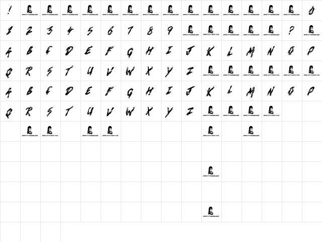 Death Valley Regular  glyph index