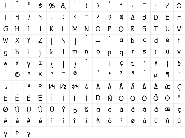 Persia-Condensed Bold  glyph index