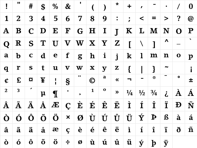 LinoLetter Std Bold  glyph index