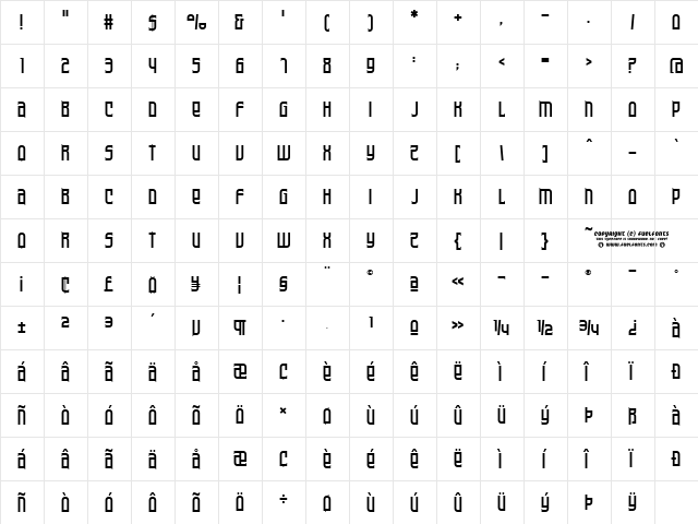 Armorica Regular  glyph index