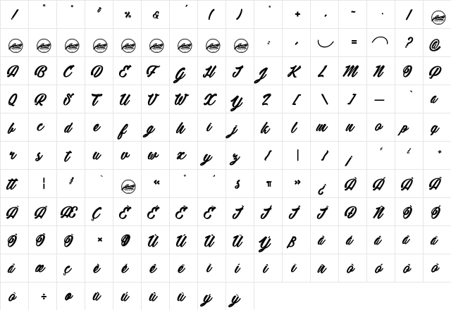 Detective Bildo_PersonalUseOnly Regular  glyph index