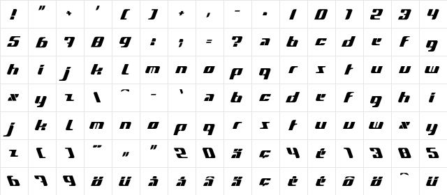 BDfazer Regular  glyph index